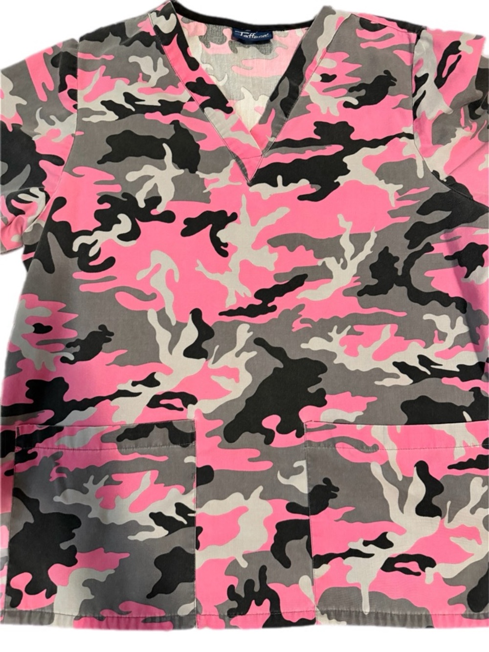 Tafford V-neck Camo Print Scrub Top in Pink, Black & Gray - Picture 3 of 7